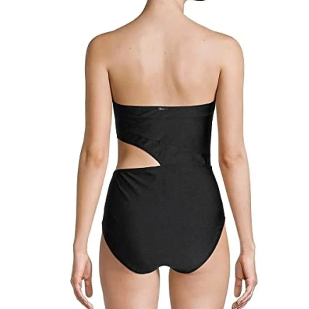 DKNY Women's Black Stretch Lined Cutout Bandeau One Piece Swimsuit - Picture 2 of 7